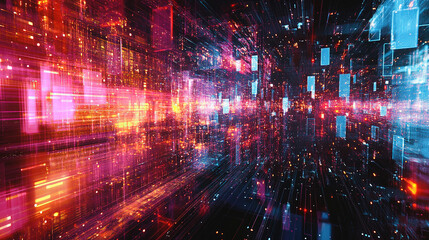 Abstract digital connections visualizing data exchange and blockchain technology, showcasing decentralized networks, secure transactions, and futuristic information systems