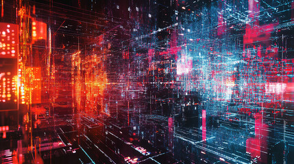 Fototapeta premium Abstract digital connections visualizing data exchange and blockchain technology, showcasing decentralized networks, secure transactions, and futuristic information systems