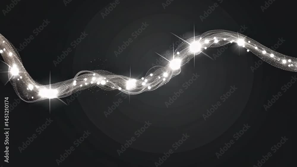 Poster shimmering light waves and sparkling elements create mesmerizing visual effect against dark backgrou