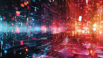 Obraz premium Abstract digital connections visualizing data exchange and blockchain technology, showcasing decentralized networks, secure transactions, and futuristic information systems