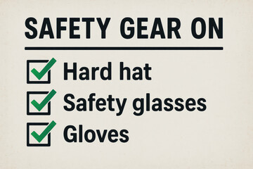 Safety gear checklist includes hard hat safety glasses and gloves for protection in woodwork workshop environment