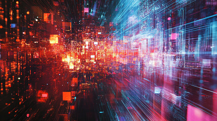 Obraz premium Abstract digital connections visualizing data exchange and blockchain technology, showcasing decentralized networks, secure transactions, and futuristic information systems