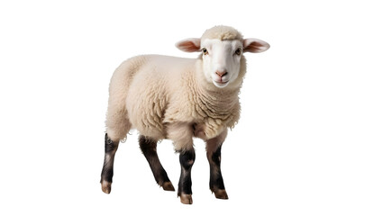 Obraz premium Cute young sheep standing on a white background isolated image