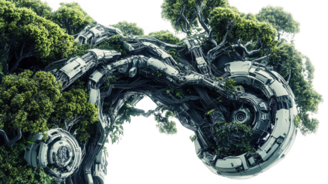 Nature Overgrows on Ancient Tech Structure With Futuristic Theme