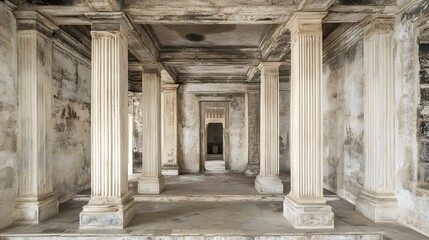 Obraz premium Ancient Ruins Hallway with Stone Columns and Weathered Walls