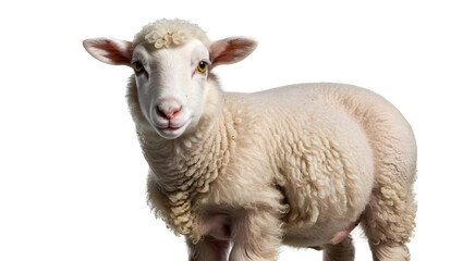 Obraz premium Cute Sheep with Fluffy Wool Standing Against a Black Background
