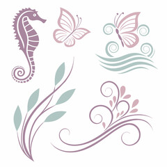 Elegant Butterfly Design With Floral Swirls In Pastel Colors Illustration