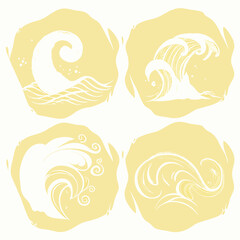 Fototapeta premium Artistic Wave Collection In Yellow Background Featuring Ocean Graphic Elements