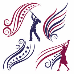 Seahorse Vector Illustration With Waves Nautical Theme In Blue And Red Colors