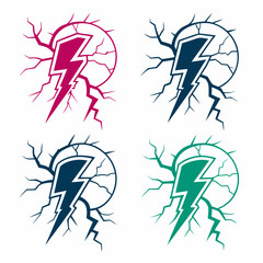 Vector Design Showcasing Lightning Bolt And Crack Elements In Four Distinct Color Combinations