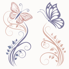 Elegant Butterfly Illustrations With Swirling Floral Accents Perfect For Creative Designs