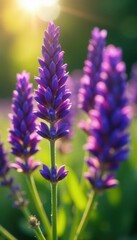 Vibrant purple lavender blooms in sunlit garden , petals, picture, blossom