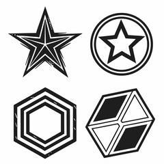 Obraz premium Black And White Geometric Shapes Vector Illustration Featuring Grunge Star And Hexagon Outlines