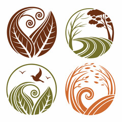 Abstract Nature Icon Set Brown Green Orange Tones Isolated Circles