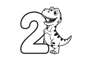dinosaur number 2 silhouette vector