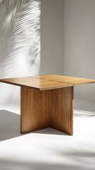 Fototapeta premium Modern Minimalist Wooden Table Design, Expandable Square Tabletop