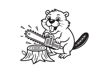 beaver with chainsaw silhouette vector