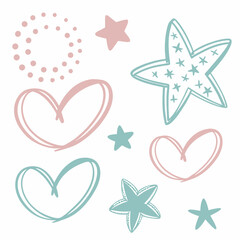 Cute Pastel Hearts Stars And Dots Playful Vector Design Elements Isolated