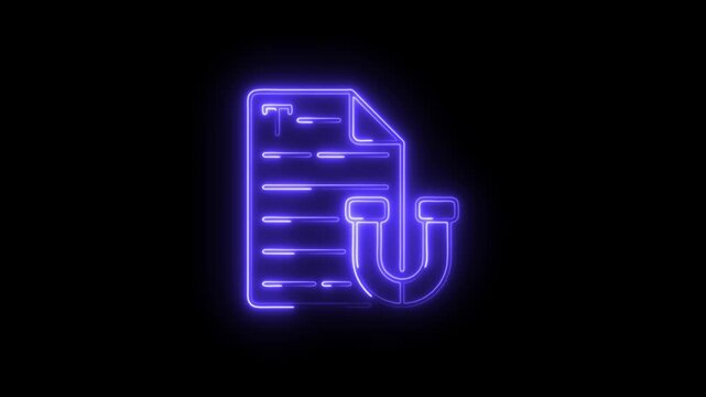 Neon document with magnet icon on black background data extraction and lead generation concept for business technology