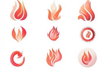 Abstract fire flame icons design, graphic elements, white background, website design