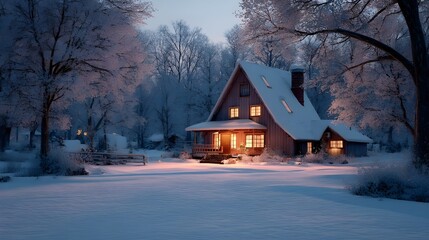 Experience Enchanting 3D Snowy Cabin With Warm Lighting Amid Winter Wonderland For Cozy Escapism Inspiration