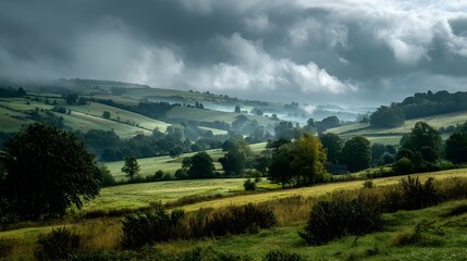 Obraz premium Blanket of grey clouds covering peaceful coastal horizon evokes moody landscape art weather photography
