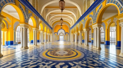 Obraz premium Majestic Architectural Marvel: Explore a captivating interior of an architectural gem, boasting a fusion of classic elegance and modern design. The expansive space showcases arches.