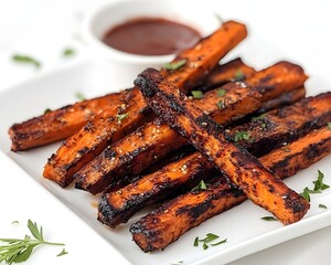 Crispy smoked paprika carrot fries served on minimalist plate highlighting bold flavors and gourmet snack