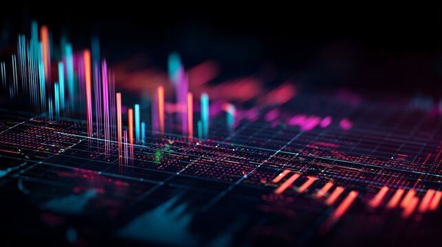 Digital grid of success metrics pulsing with glowing updates and strategic pivots overlay cut out on isolated transparent removed background