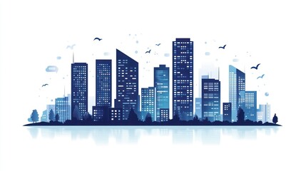 Obraz premium Cityscape at night, snow, birds, reflection, urban design