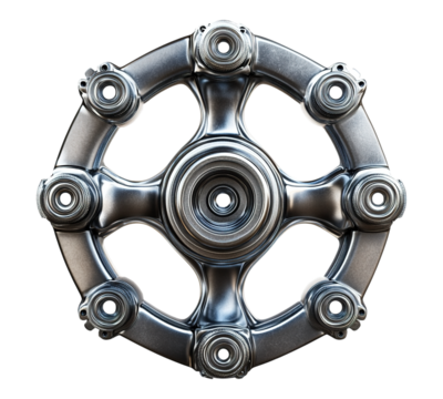 A wheel with many small holes and a large hole in the center - Powered by Adobe