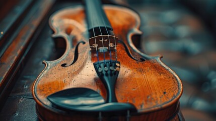Obraz premium Vintage violin resting on a dark surface