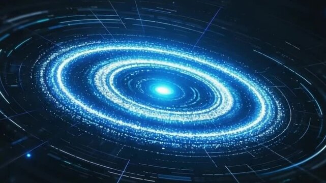 Glowing spiral galaxy, neon blue, digital art, cosmic, space visualization, holographic, futuristic, star map, astronomica, video download.
