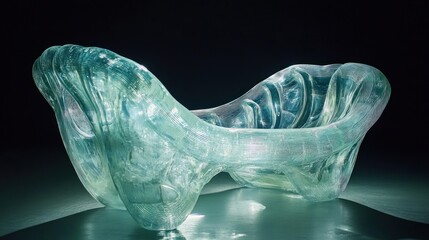 Abstract sculpted bath, translucent aqua, flowing organic forms