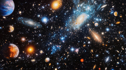 Obraz premium Stunning wide-angle view of the universe showcasing countless stars galaxies nebulae and cosmic dust creating a mesmerizing cosmic landscape in deep space