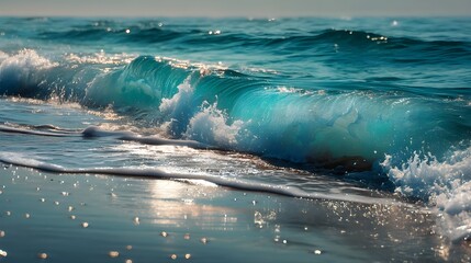 Vibrant blue ocean waves blending into smooth turquoise horizon under bright tropical sunshine for serenity