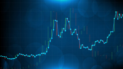 abstract background of trading stock market candlesticks and trendline on blue background