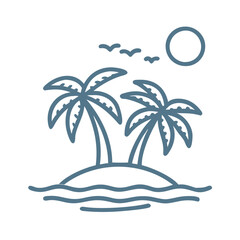 Minimalist Tropical Island Line Art Illustration