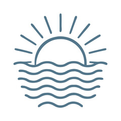 Minimalist Sun and Ocean Waves Line Art Icon