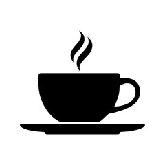 Coffee cup silhouette isolated on transparent background, steaming hot drink vector png, simple icon for cafe and beverage themes