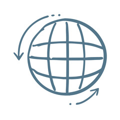 Hand-Drawn Globe Icon with Arrows, Global Rotation