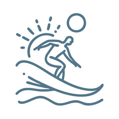 Minimalist Surfer Line Art, Ocean Waves, Sun