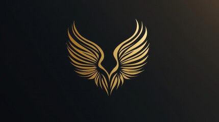 Obraz premium Golden Wings Logo Design, Dark Background