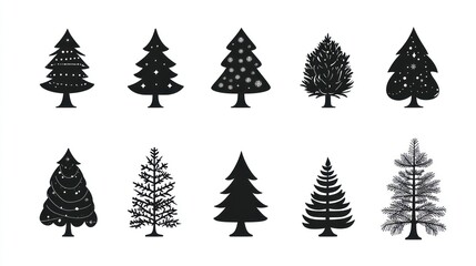Obraz premium Christmas Tree Silhouettes on White Background