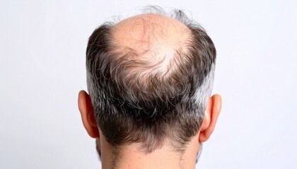 Obraz premium Rear View Of A Man's Head Showing Signs Of Hair Thinning And Balding Against A