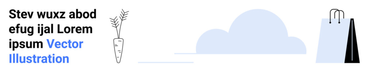 Carrot illustration, abstract cloud, and shopping bag create a balanced, minimal composition. Ideal for sustainability, lifestyle, eco-friendly, agriculture, healthy living e-commerce and simple