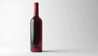 Single red wine bottle, upright, minimalist white backdrop , grape, still life, minimal