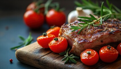 Grilled Steak with Roasted Cherry Tomatoes and Rosemary