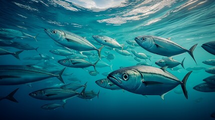 Underwater Symphony: A mesmerizing underwater ballet unfolds as a school of sleek, silver fish dart and weave through the crystal-clear ocean, creating a mesmerizing dance of life and movement.