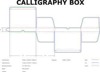 Vector Diagram Of Calligraphy Box Blueprint With Dimensions And Fold Lines